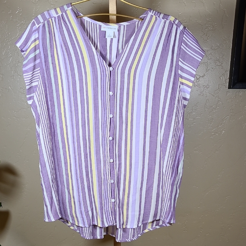 Liz Claiborne Purple Flutter Sleeve Button Down Top Large